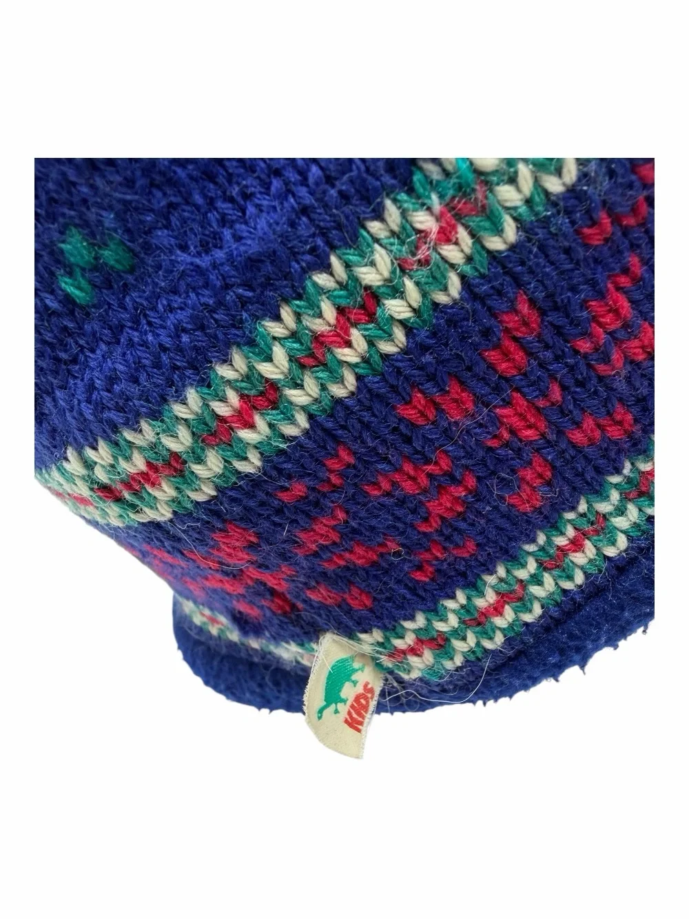 Turtle Fur Kids Vtg Wool Hat Beanie Pom Made in Vermont Ski Blue Fair Isle 90s